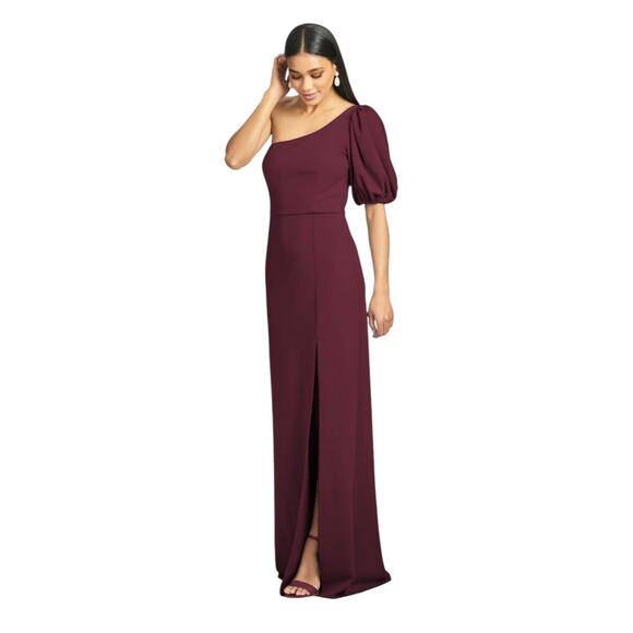 Sachin + Babi NWT Size 14 Nadia One Shoulder Deep Wine Stretch Crepe Gown - Picture 1 of 7